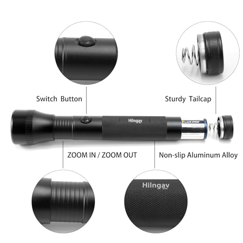 Heavy Duty 2-Cell D Battery LED Big Flashlights, Zoomable Single Mode Aluminum Alloy Torch Flashlight, Rugged Metal Flashlight for Outdoor Adventures Emergency Hiking Camping Caving (1 Pack)