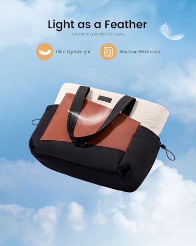 Travel Tote Bag for Women with 17.3 Inch Laptop - Black-White-Brown