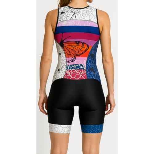 WIXEN Women's Triathlon Suit Sleeveless Tri Suit Padded Cycle Race Swim Bike Run Trisuit Back Pockets