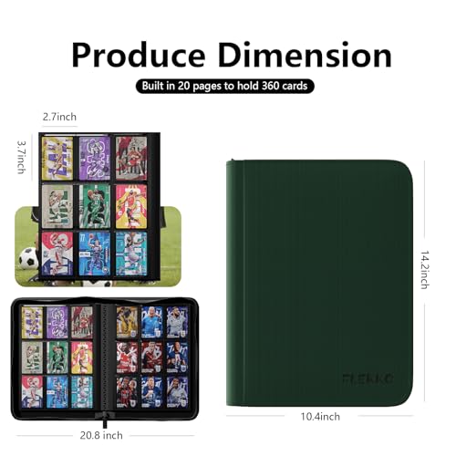 Premium 9 Pocket Trading Card Binder with Zipper - Card Collection Album for TCG, MTG, Sports Cards, Green