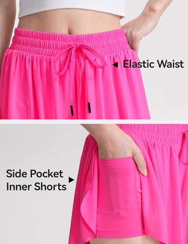 Kids Butterfly Shorts 2-in-1 Girls Flowy Athletic Pants Neon Rose 7-8 Years