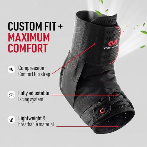 Medium Black Lace-Up Ankle Support Brace with Side Stabilizers for Sports and Recovery