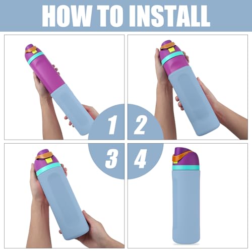 Silicone Water Bottle Boot for Owala 24oz, Full Wrap Protection Anti-Sliding Bottom Protective Sleeve Case Compatible with FreeSip Water Bottle Gift for Owala Protector Cover Accessory (Blue)