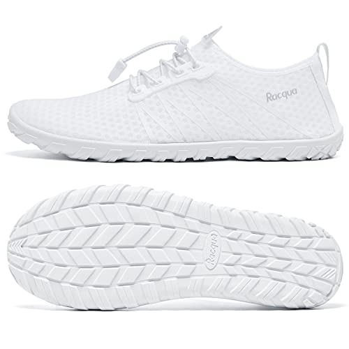 Water Shoes for Women and Men - Barefoot Sport Beach Swim Footwear - White, Size 6.5 Women / 5.5 Men
