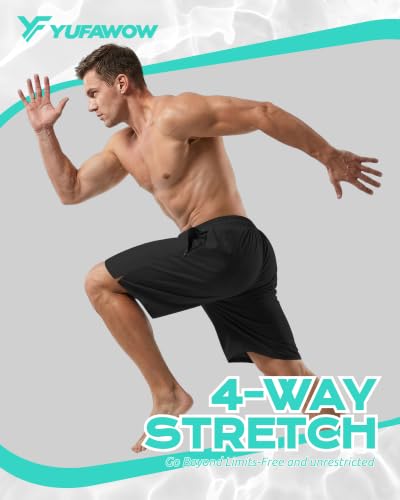 Men's 9 Inch Swim Trunks with Compression Liner, Quick Dry, Zipper Pockets - Black, X-Large