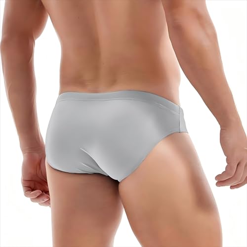 Men's Quick Dry Swim Briefs with Drawstring - Large Gray