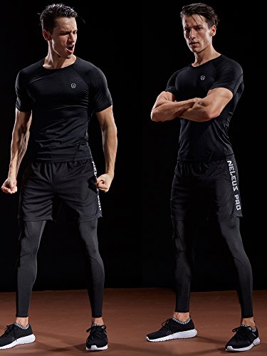 Men's Athletic Compression Shirts 3 or 4 Pack - Medium Black Grey Red