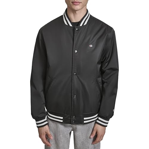 Champion mens Logo Striped-trim Varsity Jacket