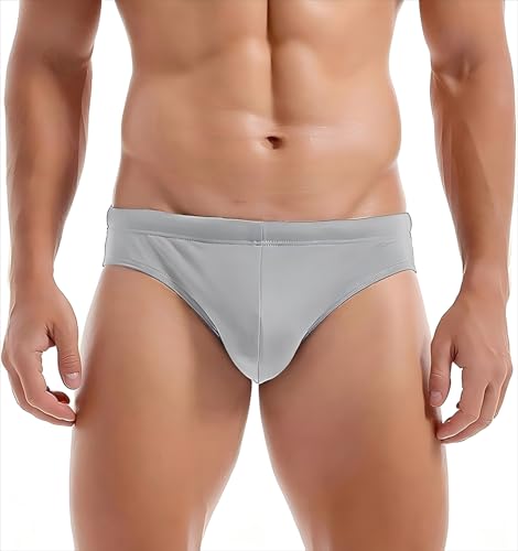 Men's Quick Dry Swim Briefs with Drawstring - Large Gray