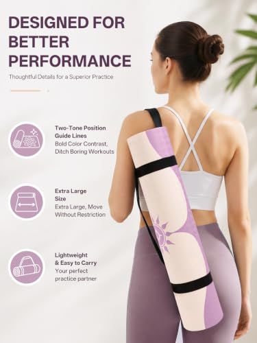 Purple Yoga Mat 73 x 28 inches, 10mm Thick Non-Slip for Pilates & Workout