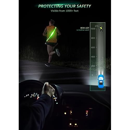 LED Reflective Belt Sash Walking Gear,Safety Lights for Walkers at Night,High Visibility Safety Rechargeable Reflective Running Gear for Men Women Kids Night Dog Walking Gear