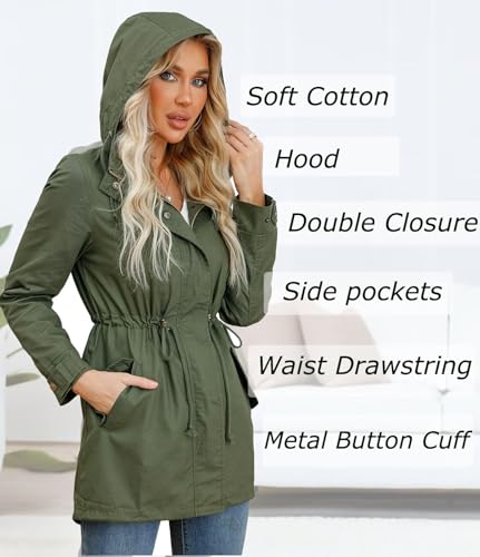 Women's Lightweight Utility Anorak Jacket with Drawstring Waist - Green, Medium