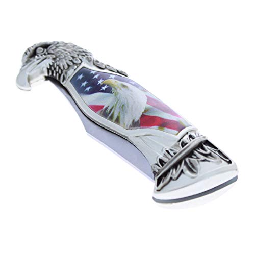 Patriotic American Flag Pocket Knife with Eagle Handle - 8 Inch Locking Collectible