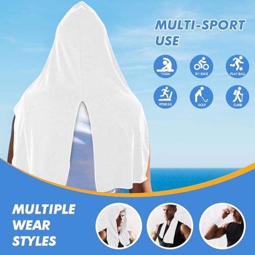 Cooling Hoodie Towels for Neck and Face - 3 Pack, UV Protection, Instant Cooling - Gray, Light Blue, White