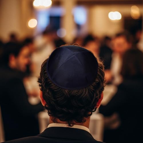 Bulk Satin Kippah for Men - Navy Blue Rosh Hashanah Jewish Head Covering