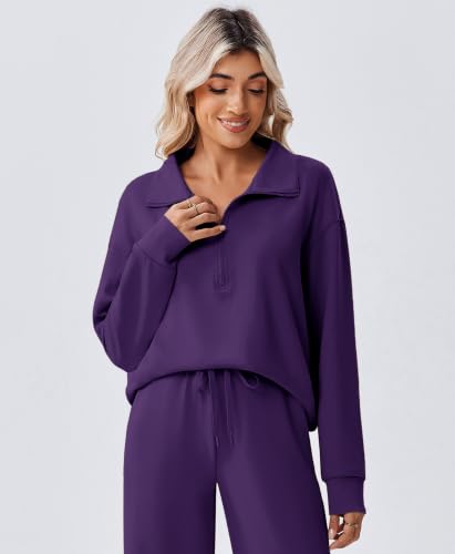 PINSPARK 2 Piece Women’s 1/2 Zip Sweatsuit Set Fall Outfit - Tall / Medium / Deep Purple
