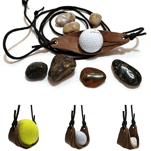 Brown Shepherd Sling for Rock Throwing Outdoor Survival Skill Tool with 2.4M Paracord & Leather Pouch