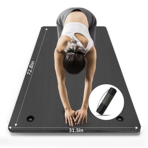 LFS Extra Wide 72.8 x 31.5 Inch Thick Yoga Mat with Strap & Bag - Black