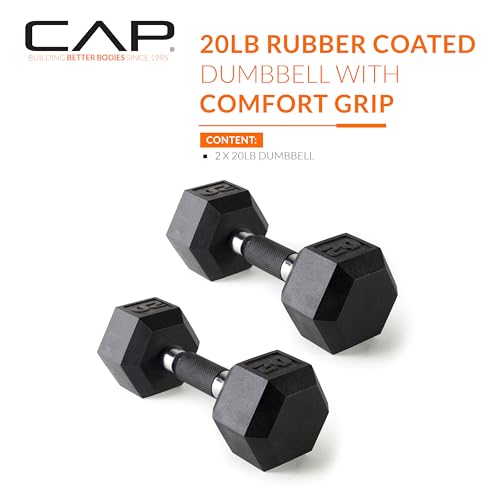 Comfort Grip 20 lb Pair Rubber Coated Dumbbell Set for Strength Training