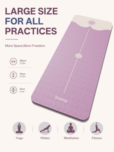 Purple Yoga Mat 73 x 28 inches, 10mm Thick Non-Slip for Pilates & Workout