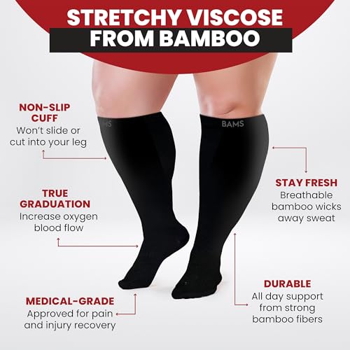 Plus Size Compression Socks Wide Calf XL XXL XXXL - Black, XX-Large, Graduated Support