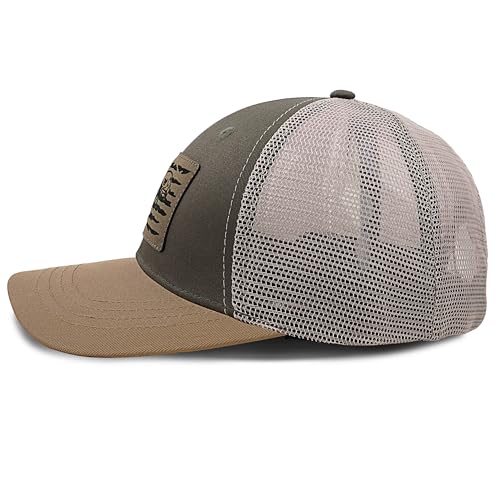 American Flag Trucker Hat for Men Women Gray-Green/Brown Adjustable Mesh Baseball Cap