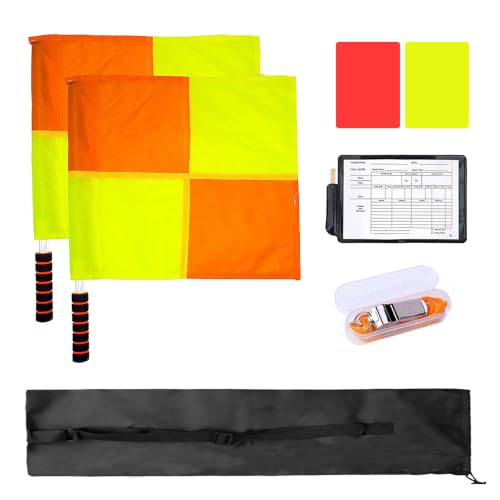 Professional Soccer Referee Kit with Flags Whistle and Card Notebook