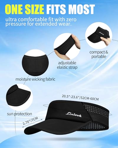 Black Sports Sun Visor for Men & Women Breathable Mesh Foldable Cooling Hat for Running Golf Tennis Hiking