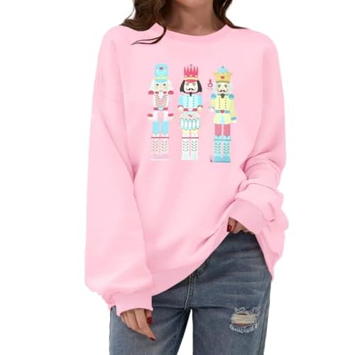 Women's Christmas Nutcracker Sweatshirt Crewneck Long Sleeve Shirt Xmas Holiday Pullover Tops