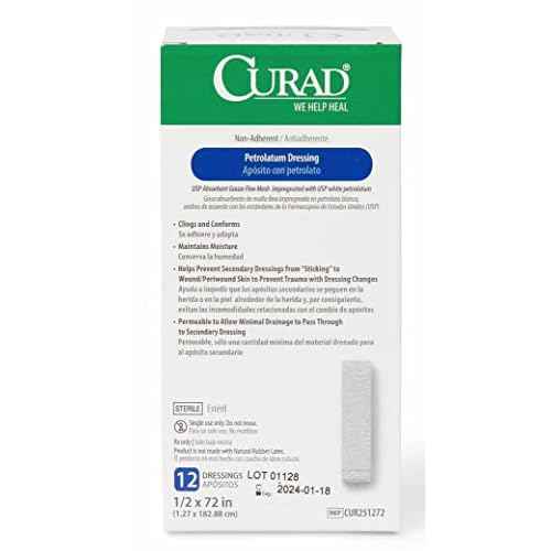 Medline CURAD Sterile Nonadherent Petrolatum Gauze Dressing, 1/2 Inch x 72 Inches, Ideal for Nondraining Wounds, Case of 72 Each