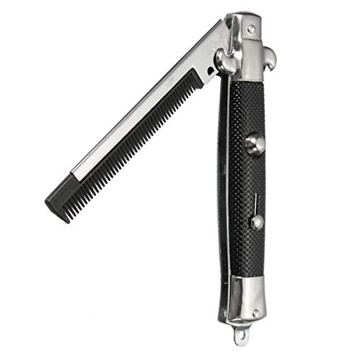 9-Inch Stainless Steel Switchblade Folding Pocket Comb - Locking Button
