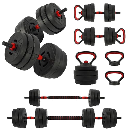 Fitvids Multi-Functional Portable Changeable Dumbbell and Barbell Kettlebell Set - Adjustable Weights