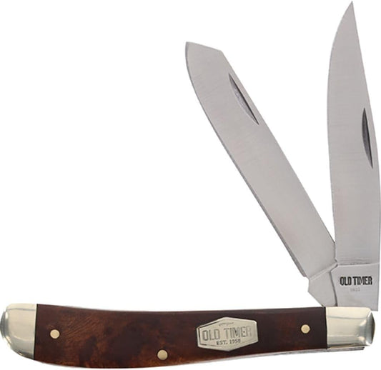 Old Timer 94OTW Gunstock Trapper 6.9in Traditional Folding Pocket Knife with 2 High Carbon SS Blades, Desert Iron Wood Handle, and Convenient Size for EDC, Hunting, Camping, Whittling, and Outdoors