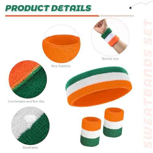 Bememo 6 Pcs Neon Sweatbands Set for Men Women 80s Tennis Striped Headband Sports Wristband Set Costumes Glow Cosplay Party