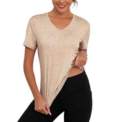 V Neck Workout Tops for Women UPF 50+ Breathable Loose Fit Short Sleeve Tee Shirt Yoga Gym Basic T Shirts
