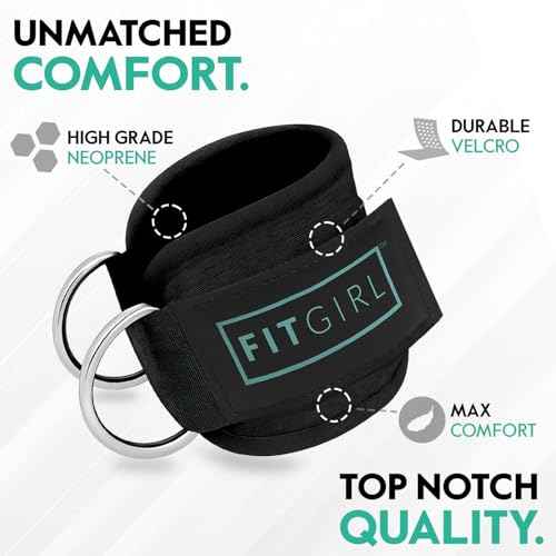 FITGIRL - Ankle Strap for Cable Exercise Machines, Work Out Cuff Attachment for Home & Gym, Glute Workouts - Kickbacks, Leg Extensions, Hip Abductors, for Exercise Machine Attachments