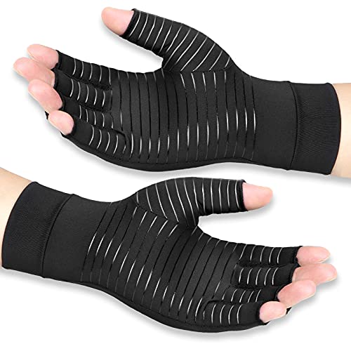 Copper Infused Compression Arthritis Gloves - Small, Black, Fingerless