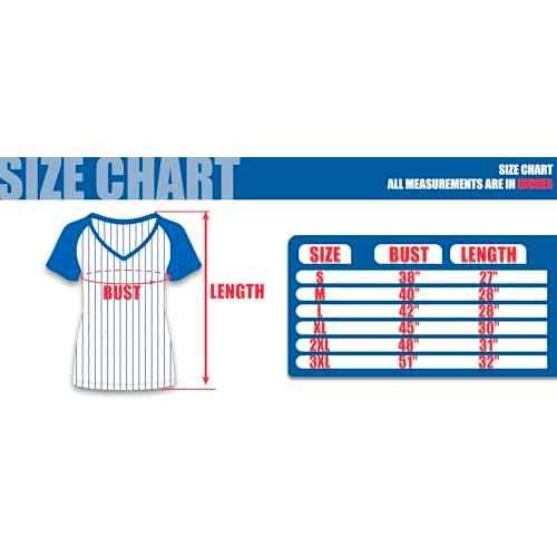 Womens City Baseball Pinstripe Fans Vintage Sporty V-Neck Tee Shirts - Royal & White