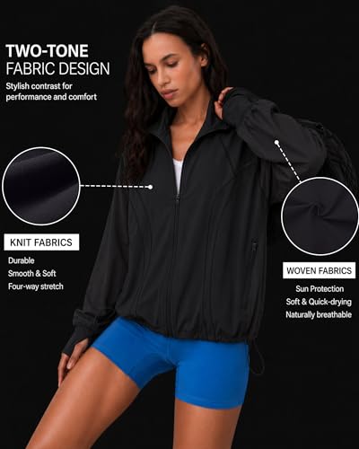 Gacaky Women's Lightweight Oversized Yoga Windbreaker Jacket Medium Black