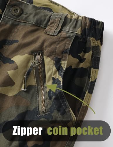 Women's Cargo Pants - Regular 27-29 Inch, 9 Pockets, Camo Work & Hiking Pants - Grassland Camouflage