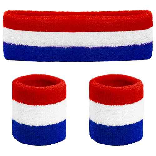 Ronglry 3pcs Sweatbands Set Sports Wristband and Headband Colorful Sweatbands for Women Men Striped Sweat Band LGBTQ Pride Rainbow Headband Wristband Set Includes 1 Sports Headband and 2 Wristband