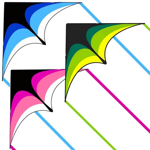 Large Single Line Beach Kite for Adults and Kids - Green, Blue & Pink 3 Pack