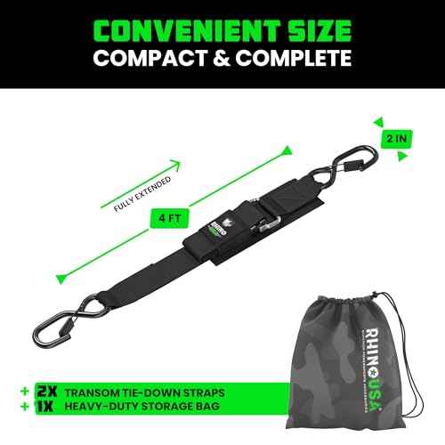 Rhino USA Boat Trailer Straps (2-Pack) - Heavy Duty 2 Inch x 48 Inch Boat Tie Down Straps to Trailer - Ultimate Adjustable Transom Tie Down Straps for Trailering Safety with Boat, Jet Ski, & More!