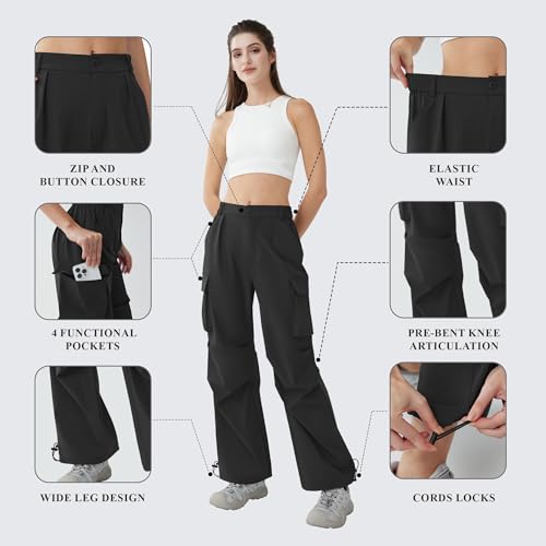 Women¡¯s Hiking Pants Wide Leg Cargo Pants Quick Dry Lightweight Water-Resistant Travel Casual Trousers with 4 Pockets