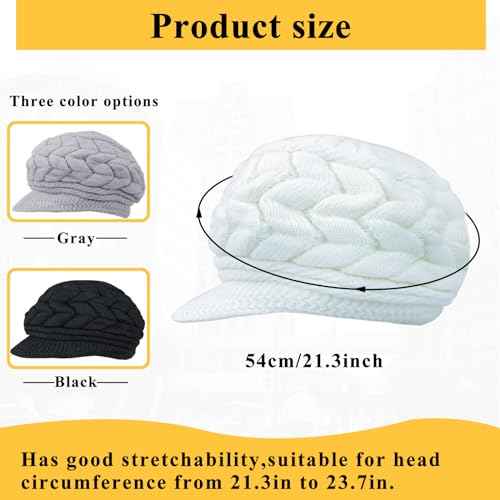 Winter Knit Beanies for Women, Warm Fleece Lined Women Thick Hat Slouchy Hat Cap with Brim