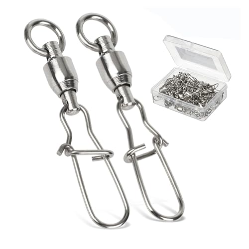 Size 1+1 (40lb) 50 pcs Stainless Steel Duo Lock Fishing Snap Swivels Saltwater & Freshwater Tackle