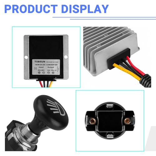 48V to 12V 15A Waterproof Buck Converter Voltage Regulator Kit for Golf Carts