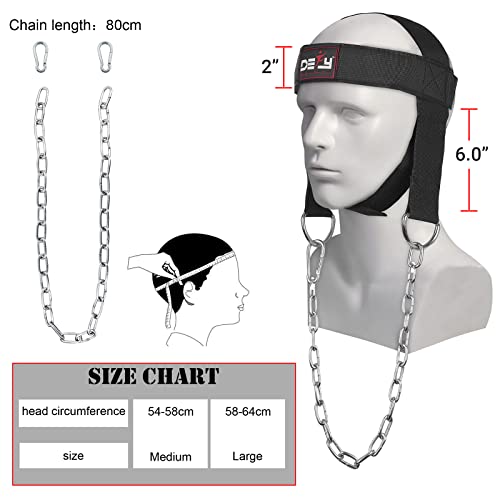 Neck Harness for Weight Lifting and Neck Strength Training - Adjustable Nylon Straps, Metal Chain