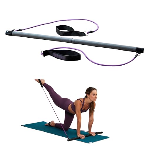 Gaiam Restore Pilates Bar Reformer Kit - Home Fitness Equipment for Total Body Workout - Includes Bar, Two 30-Inch Resistance Band Cords with Attached Foot Strap Loops - Exercise Guide Included