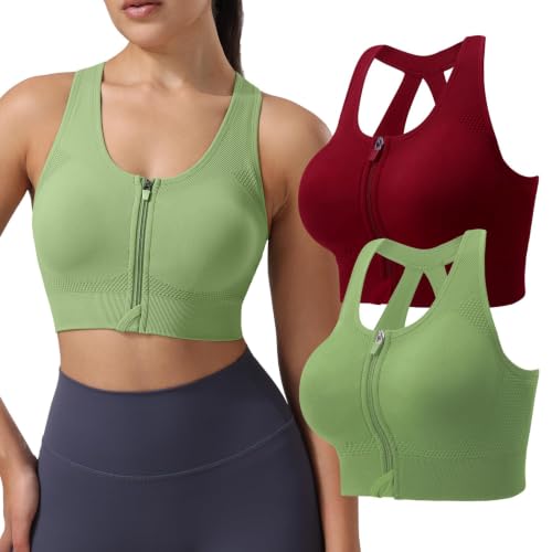 XX-Large Green Wine Support Women Seamless Sports Bra - Front Closure